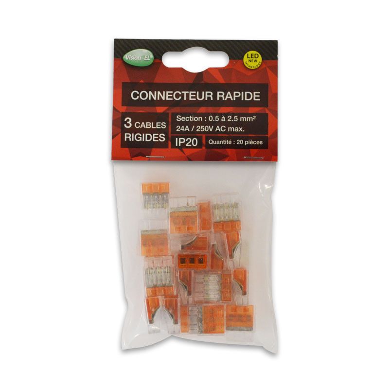 Connecteur automatique 3 fils rigides polybag 20pcs