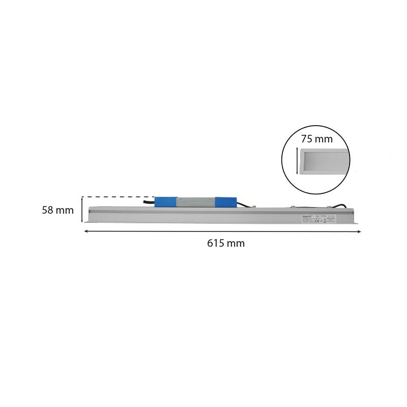 Linéaire LED encastrable Prismatique 600mm 18W 4000K