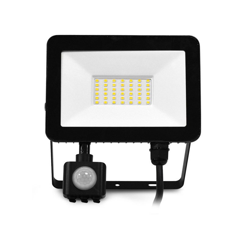 Projecteur LED Plat Noir 30W 3000K + Détecteur